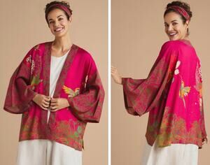 NWOT Powder Hummingbird Kimono Jacket One Size Modal Viscose Blend Raspberry
